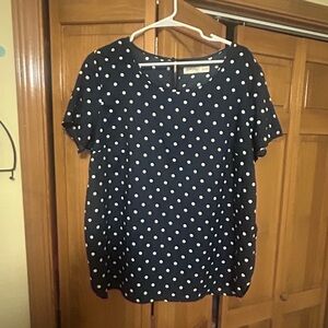 Faded Glory Navy and White Polka Dot Blouse